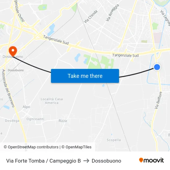 Via Forte Tomba / Campeggio B to Dossobuono map