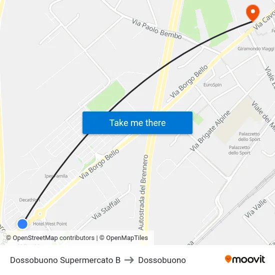 Dossobuono Supermarket B to Dossobuono map