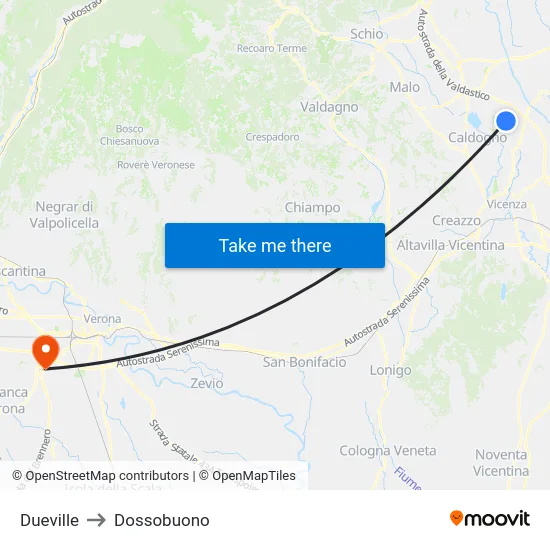 Dueville to Dossobuono map