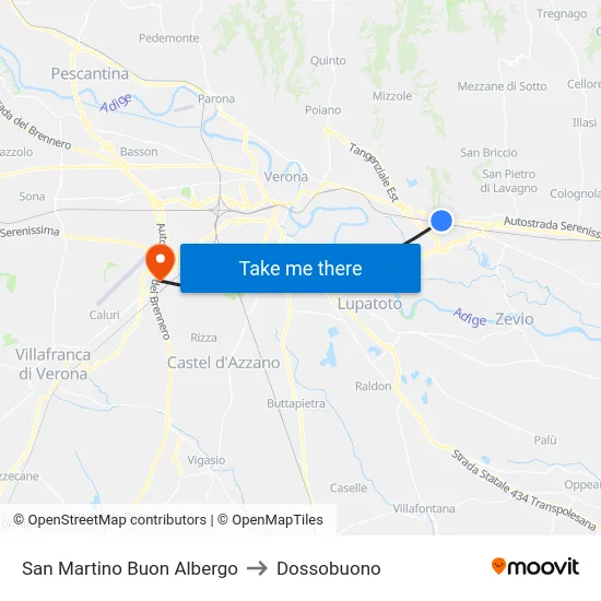 San Martino Buon Albergo to Dossobuono map