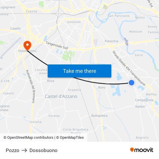 Pozzo to Dossobuono map