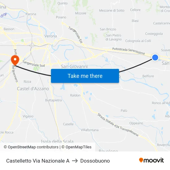 Castelletto Via Nazionale A to Dossobuono map