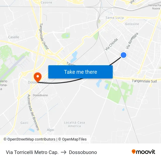 Via Torricelli Metro Cap. to Dossobuono map