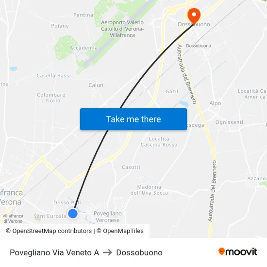 Povegliano Via Veneto A to Dossobuono map