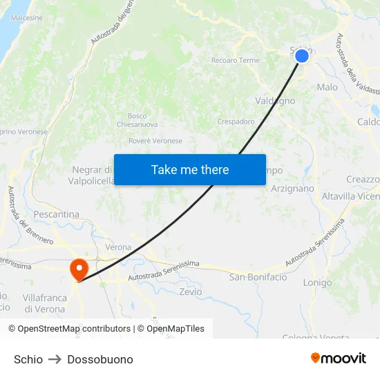Schio to Dossobuono map