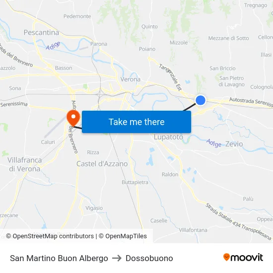 San Martino Buon Albergo to Dossobuono map