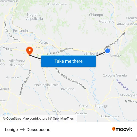 Lonigo to Dossobuono map