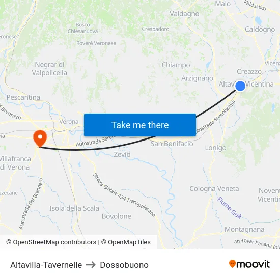 Altavilla-Tavernelle to Dossobuono map