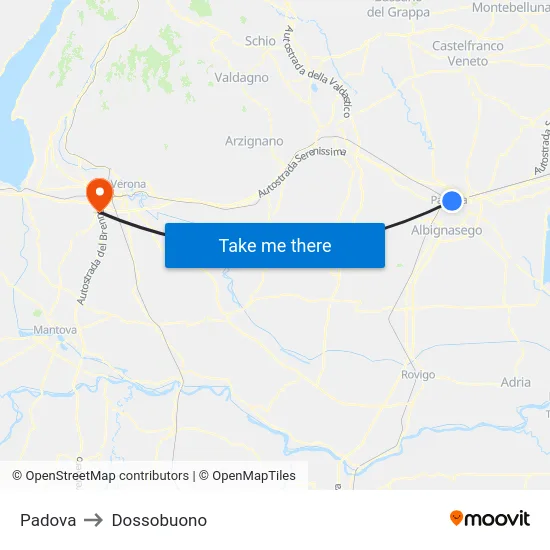 Padova to Dossobuono map