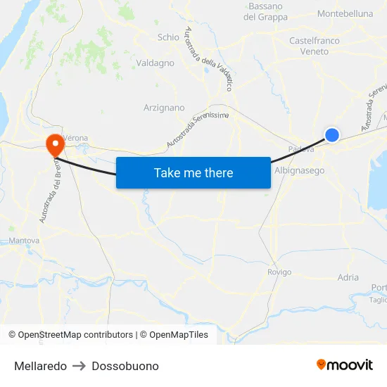Mellaredo to Dossobuono map