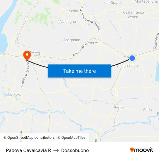 Padova Cavalcavia R to Dossobuono map