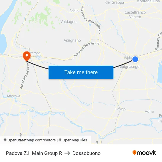 Padova Z.I. Main Group R to Dossobuono map