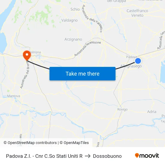 Padova Z.I. - Cnr C.So Stati Uniti R to Dossobuono map