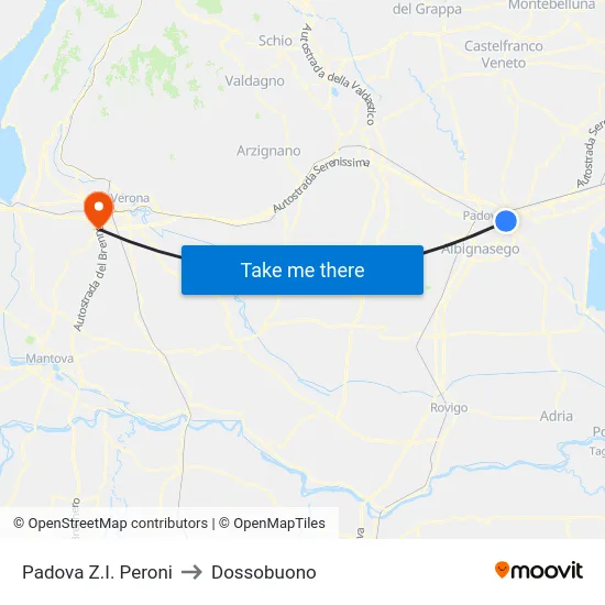 Padova Z.I. Peroni to Dossobuono map