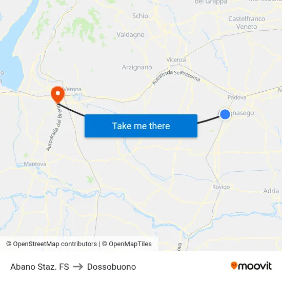 Abano Train Station to Dossobuono map