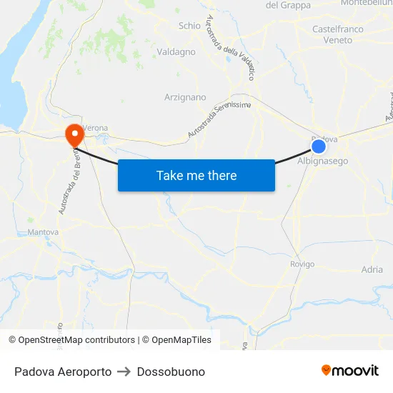 Padova Aeroporto to Dossobuono map