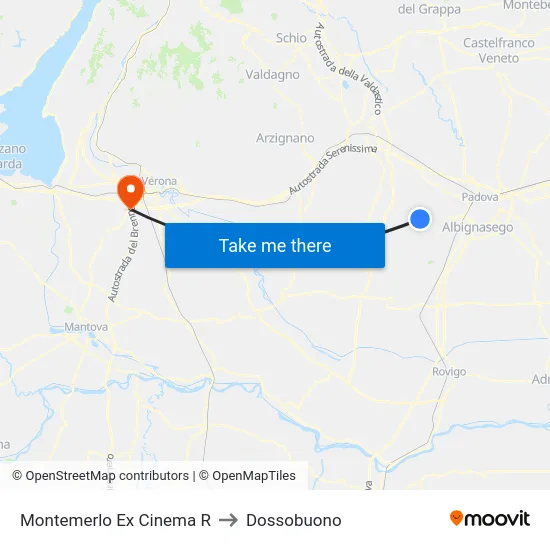 Montemerlo Ex Cinema R to Dossobuono map