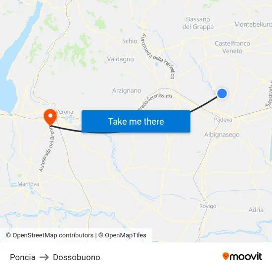 Poncia to Dossobuono map