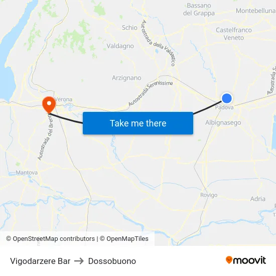 Vigodarzere Bar to Dossobuono map