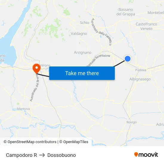 Campodoro R to Dossobuono map