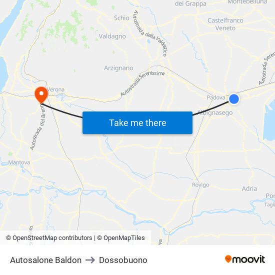 Autosalone Baldon to Dossobuono map