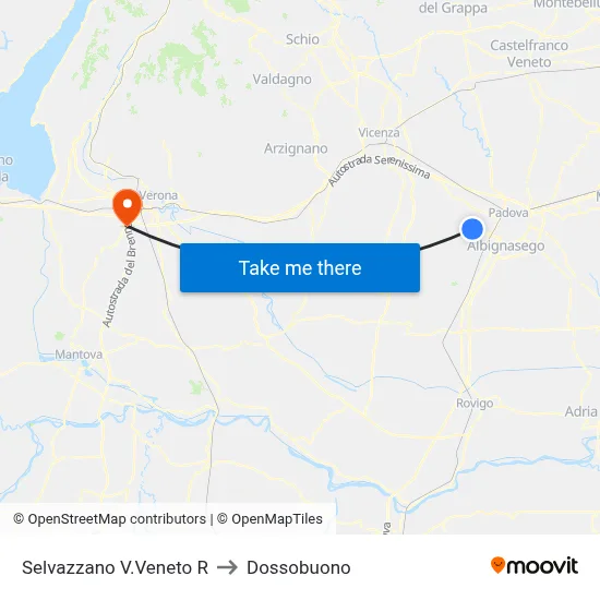 Selvazzano Veneto to Dossobuono map