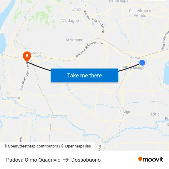 Padova Olmo Quadrivio to Dossobuono map