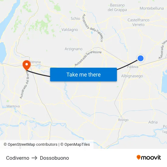 Codiverno to Dossobuono map