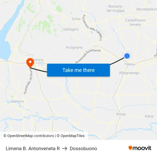 Limena B. Antonveneta R to Dossobuono map
