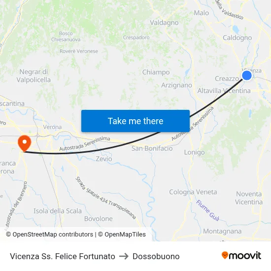 Vicenza Saints Felix Fortunato to Dossobuono map
