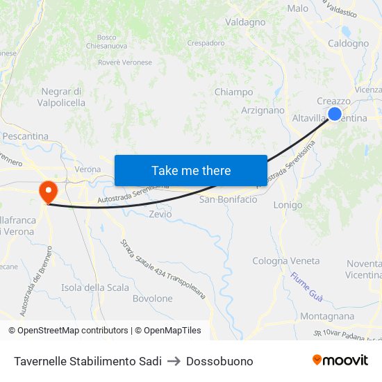 Tavernelle Stabilimento Sadi to Dossobuono map