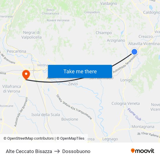 Alte Ceccato Bisazza to Dossobuono map