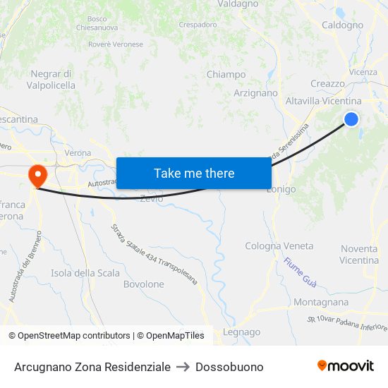 Arcugnano Zona Residenziale to Dossobuono map