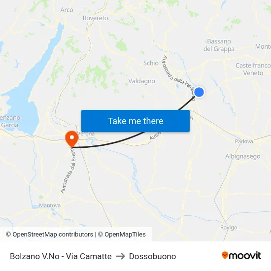 Bolzano V.No - Via Camatte to Dossobuono map