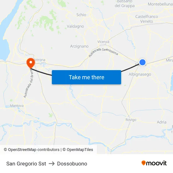 San Gregorio Stop to Dossobuono map
