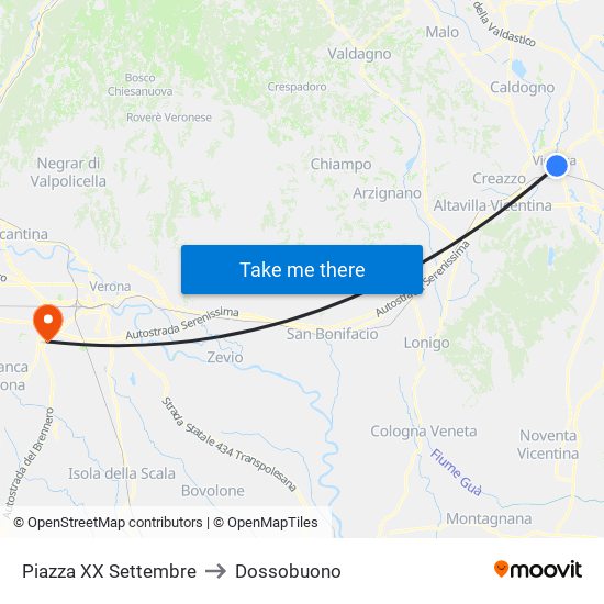 Piazza XX Settembre to Dossobuono map