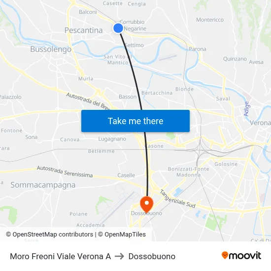 Moro Freoni Verona Avenue A to Dossobuono map