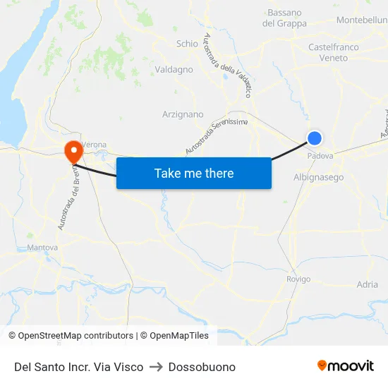 Del Santo at Via Visco Intersection to Dossobuono map