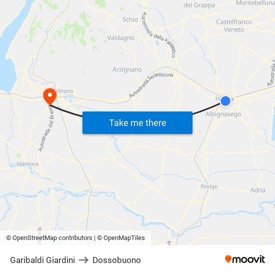 Garibaldi Giardini to Dossobuono map