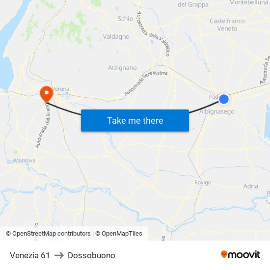 Venezia 61 to Dossobuono map