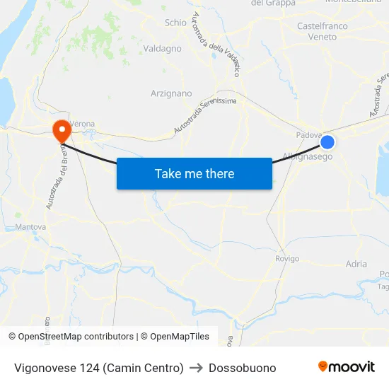 Vigonovese 124 (Camin Center) to Dossobuono map