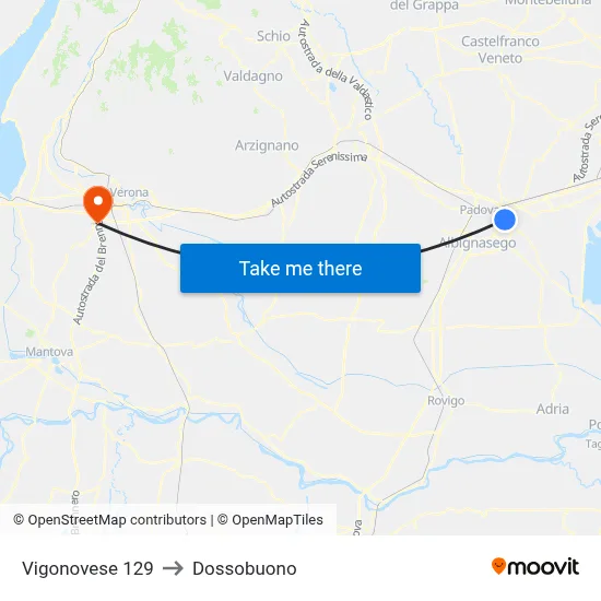 Vigonovese 129 to Dossobuono map