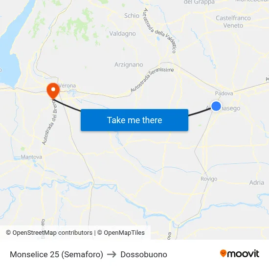 Monselice 25 (Semaforo) to Dossobuono map