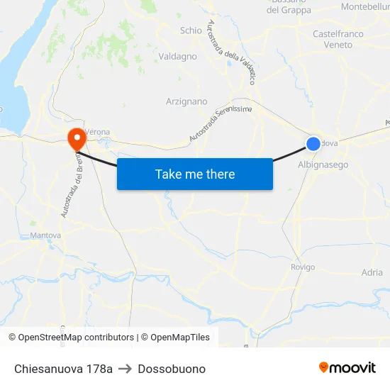 Chiesanuova 178a to Dossobuono map