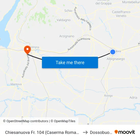 Chiesanuova Fr. 104 (Caserma Romagnoli) to Dossobuono map