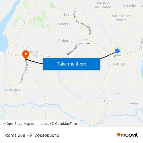 Roma 268 to Dossobuono map