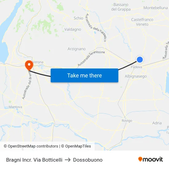 Bragni Botticelli Street Junction to Dossobuono map