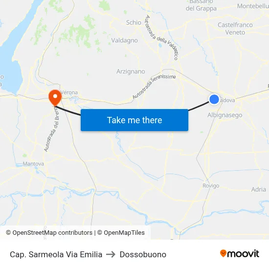 Cap. Sarmeola Via Emilia to Dossobuono map