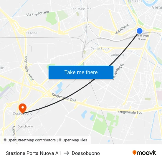 Stazione Porta Nuova A1 to Dossobuono map
