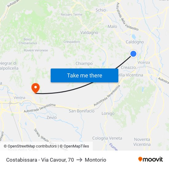 Costabissara - Via Cavour, 70 to Montorio map
